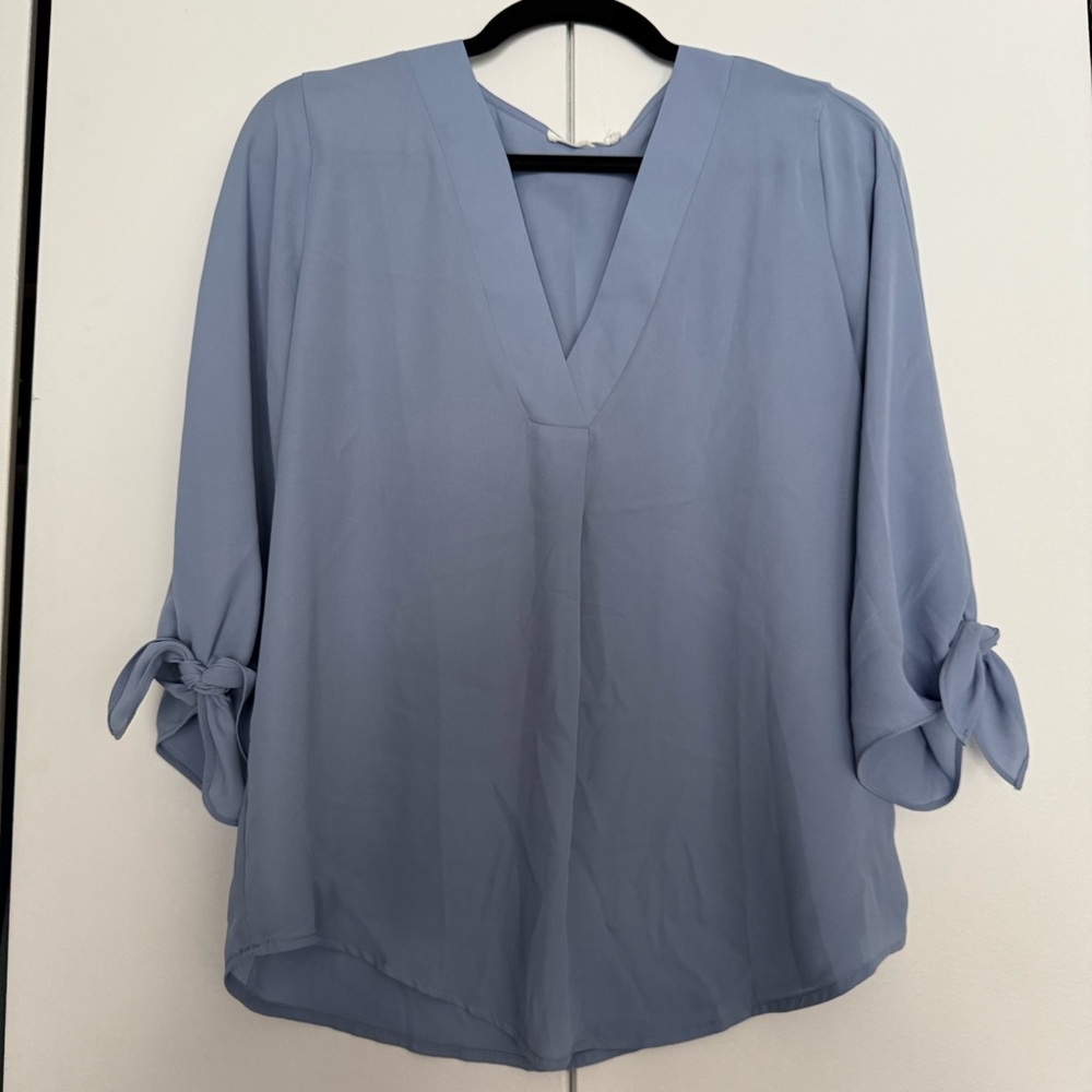 Make an offer! Lush Nordstrom brand sky blue 3/4 length blouse with bow tie